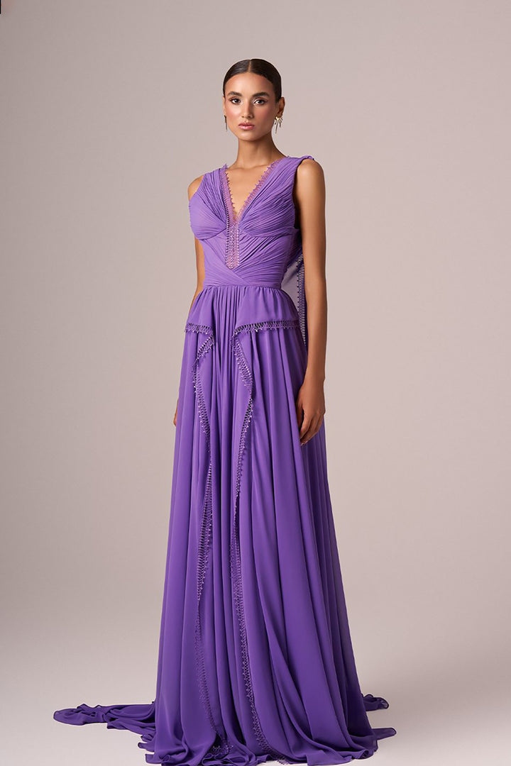 V-Neck Plunge Sleeveless Evening Dress