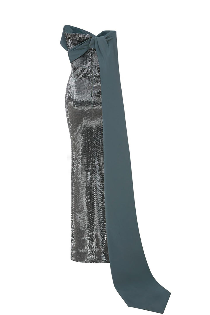 Off-The-Shoulder Draped Column Dress