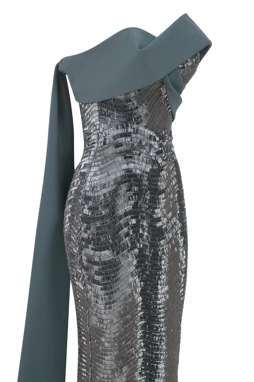 Off-The-Shoulder Draped Column Dress