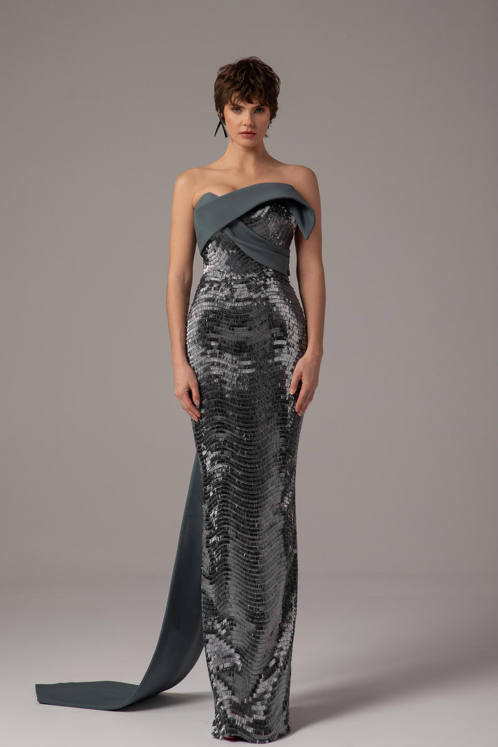 Off-The-Shoulder Draped Column Dress