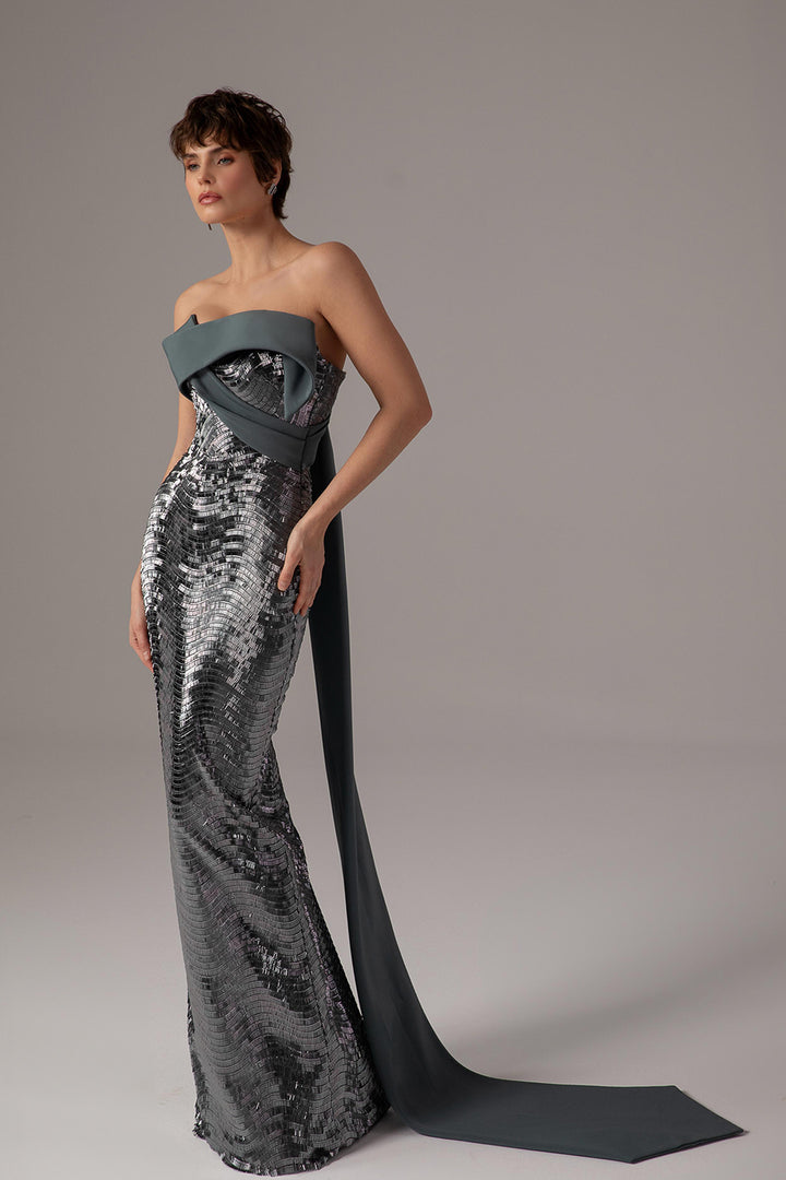 Off-The-Shoulder Draped Column Dress