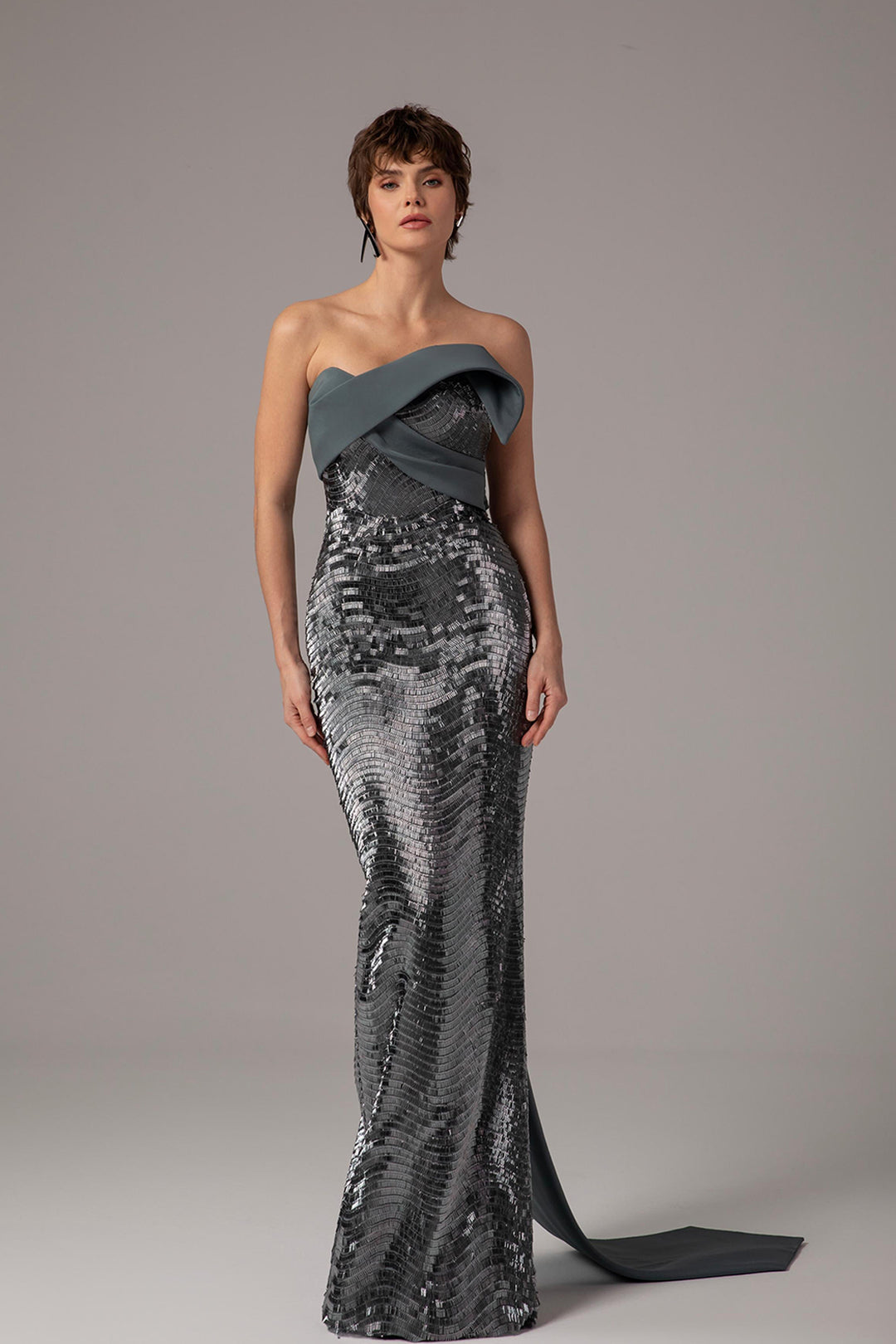 Off-The-Shoulder Draped Column Dress