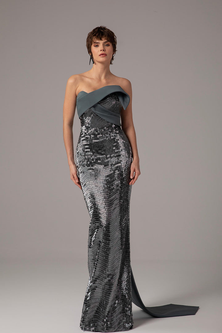 Off-The-Shoulder Draped Column Dress