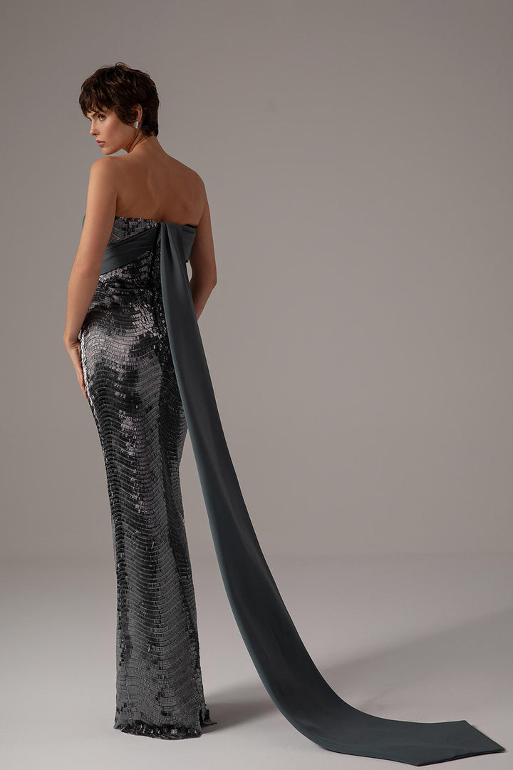 Off-The-Shoulder Draped Column Dress