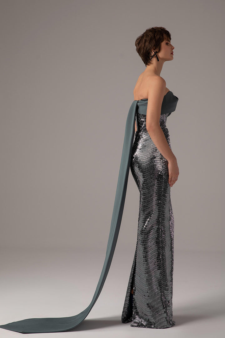 Off-The-Shoulder Draped Column Dress