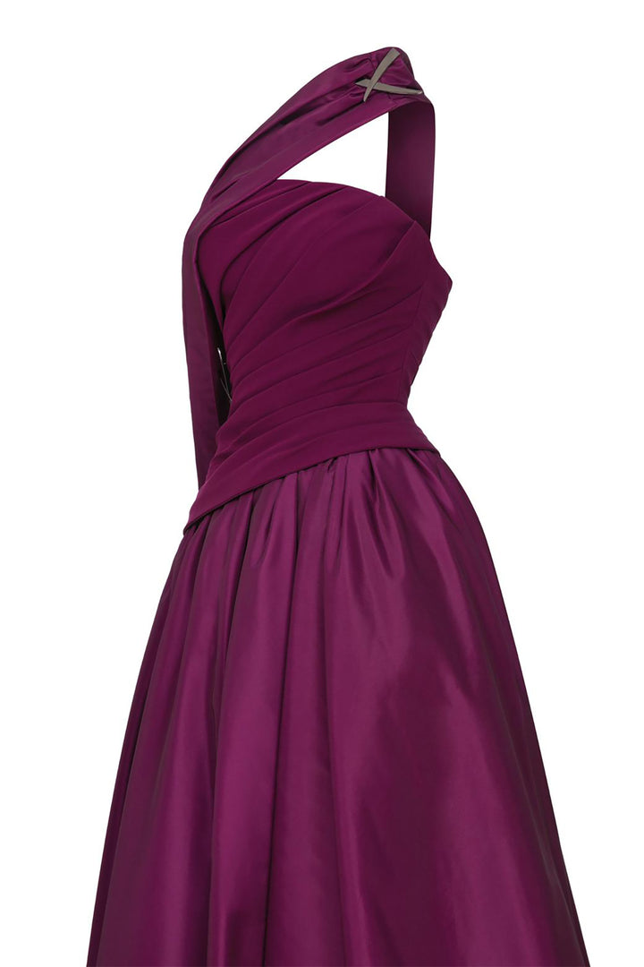 One-Shoulder Ruched A-Line Dress