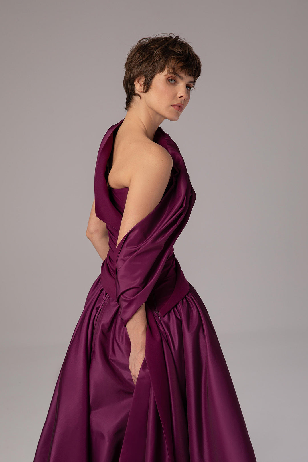 One-Shoulder Ruched A-Line Dress