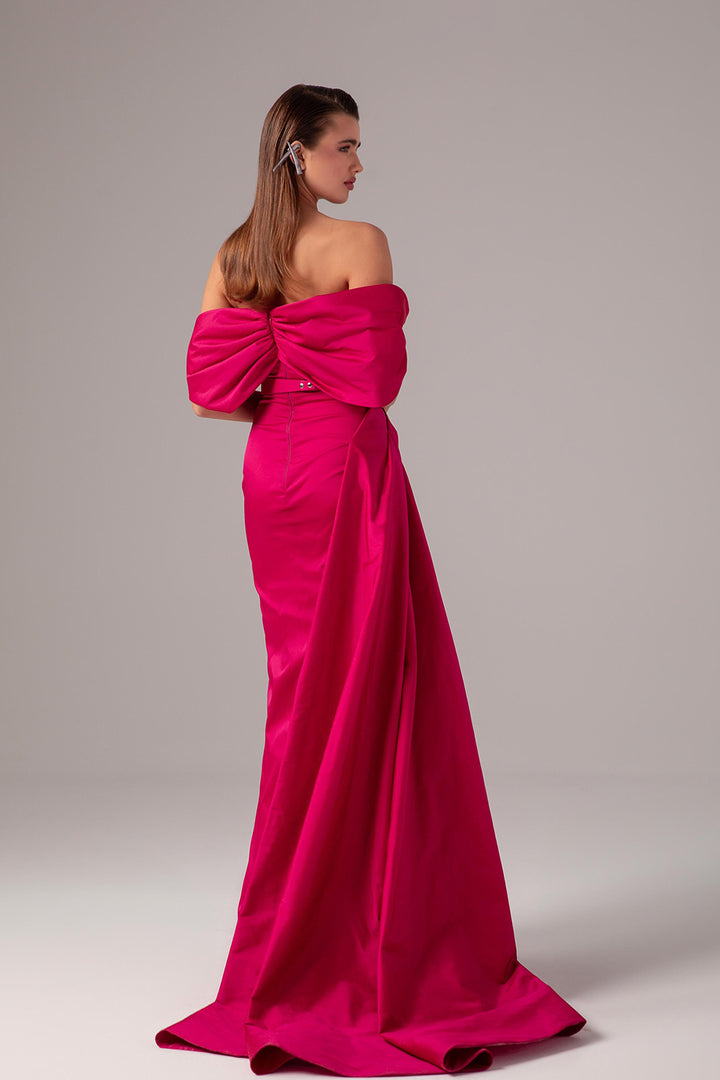 Off-The-Shoulder Satin Column Dress