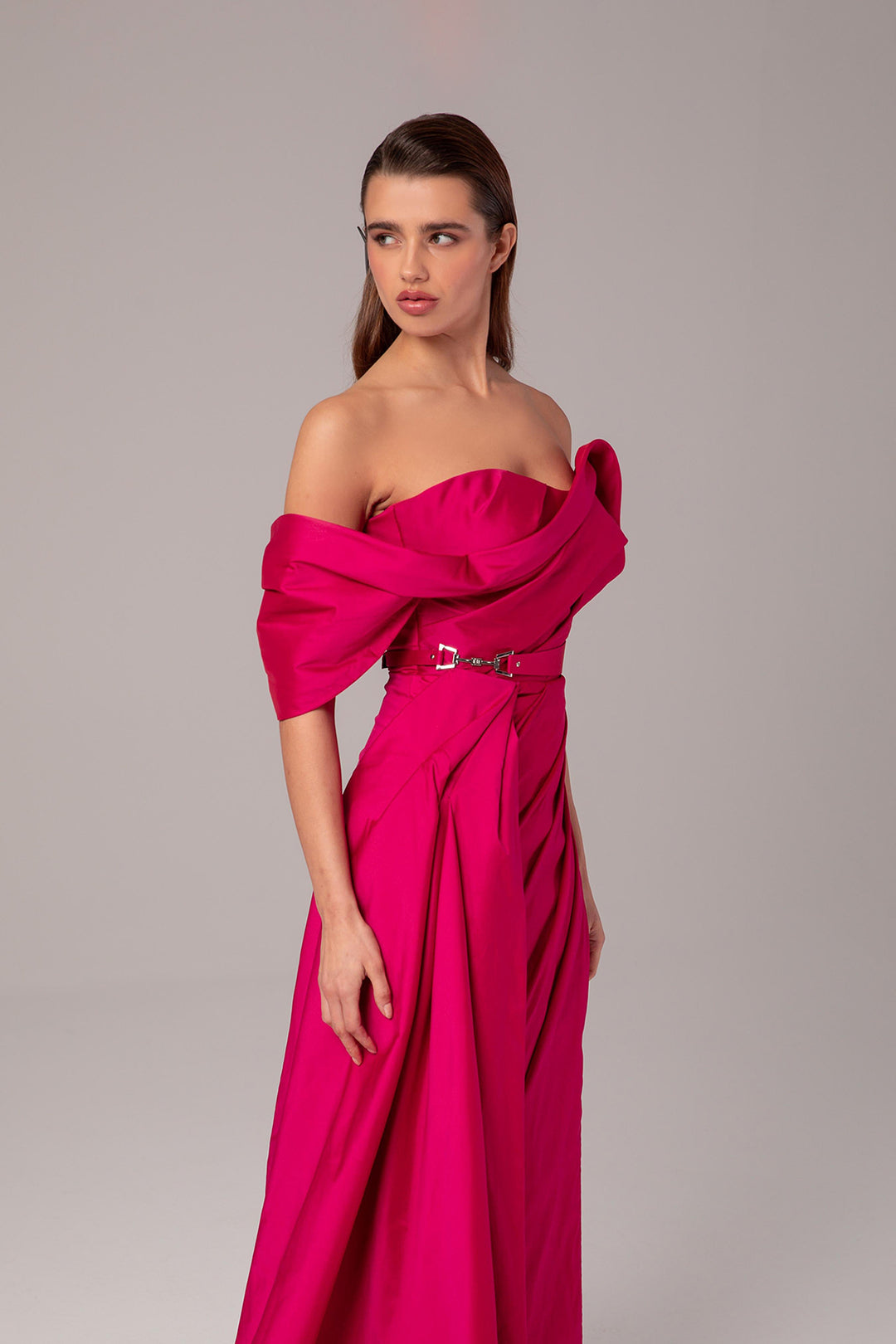 Off-The-Shoulder Satin Column Dress
