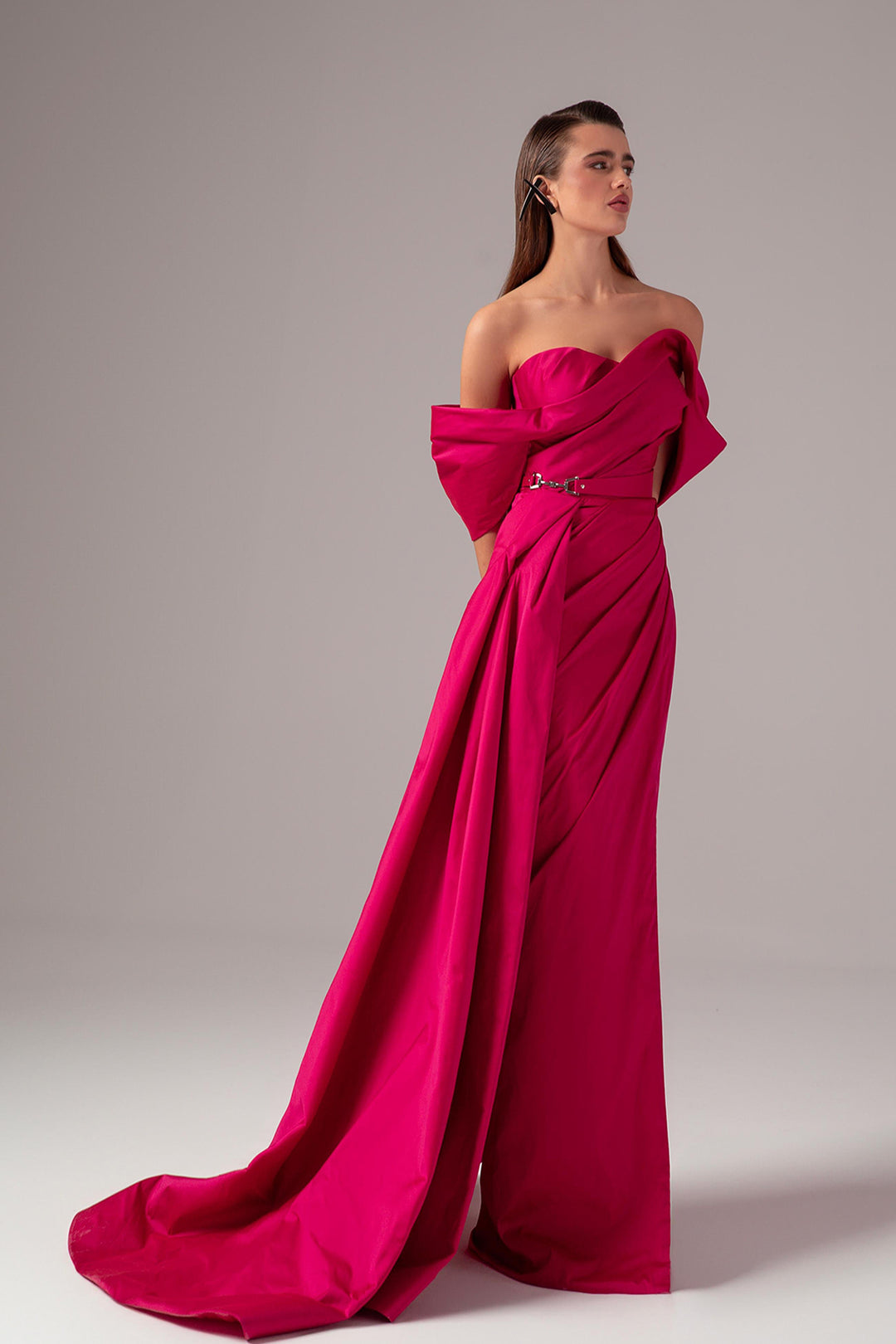 Off-The-Shoulder Satin Column Dress