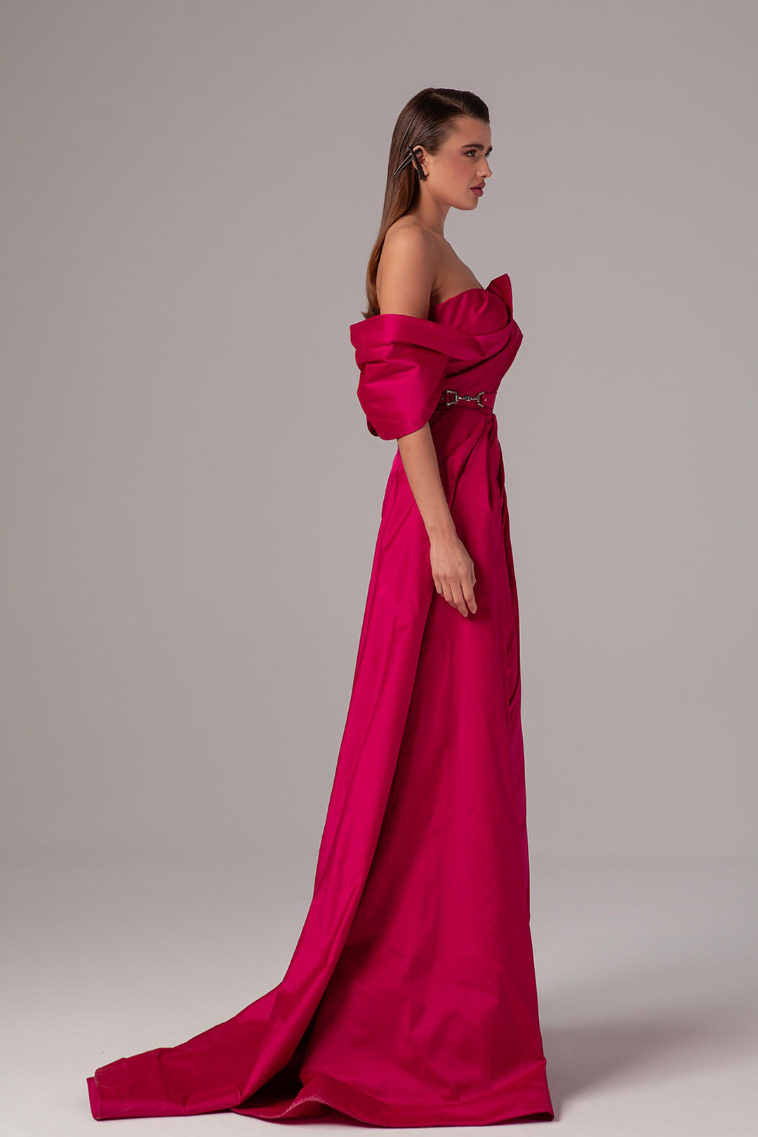 Off-The-Shoulder Satin Column Dress