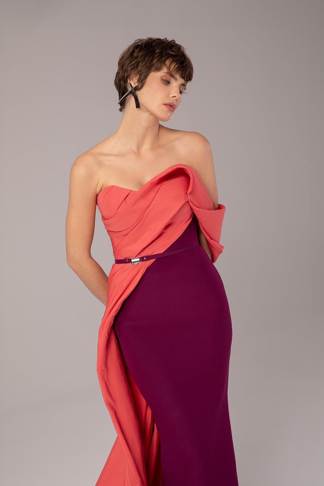 Off-The-Shoulder Draped Column Dress