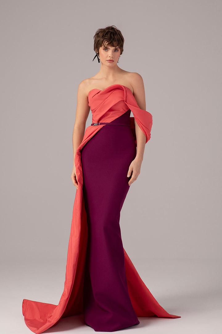 Off-The-Shoulder Draped Column Dress