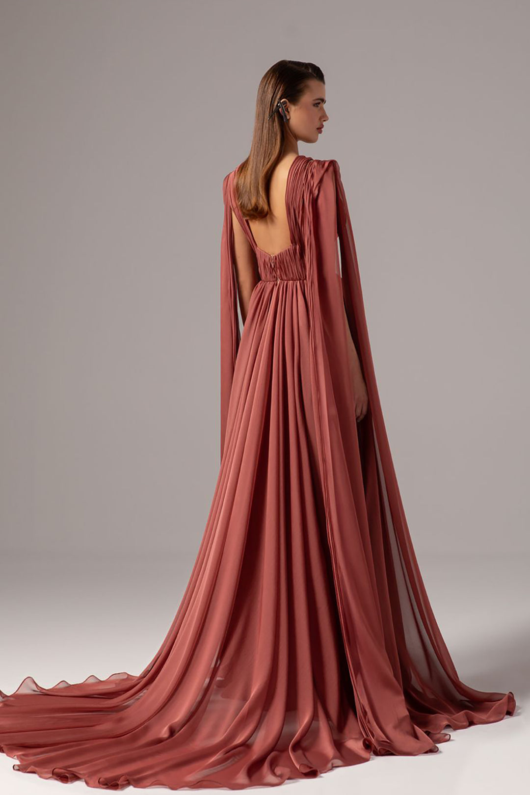 Plunging-V Cape Dress