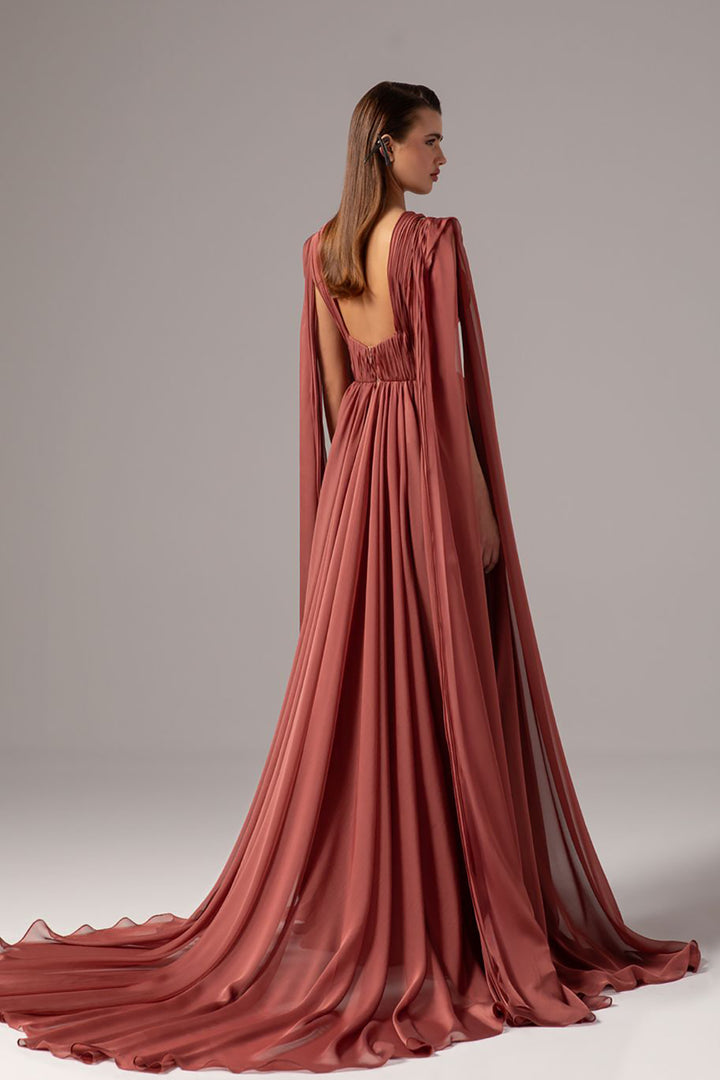 Plunging-V Cape Dress