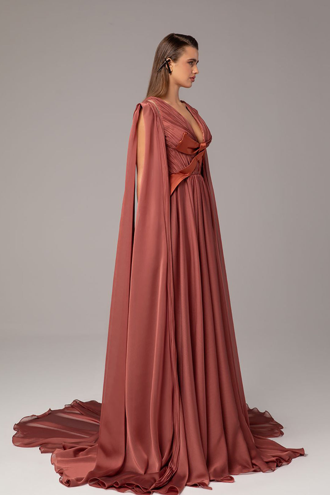 Plunging-V Cape Dress