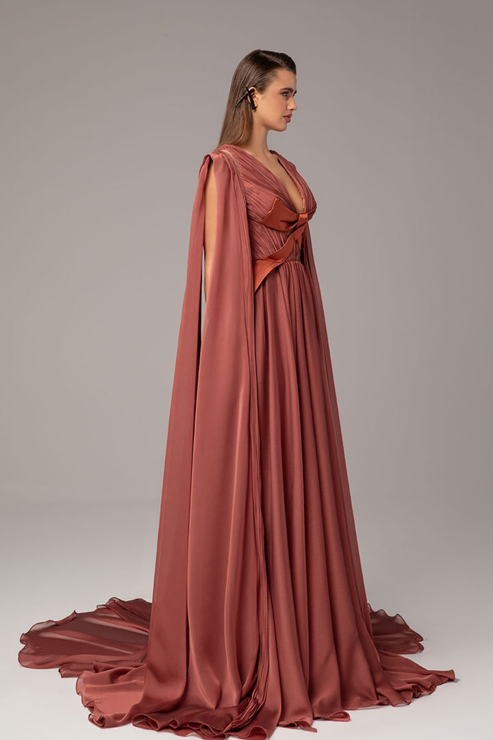 Plunging-V Cape Dress