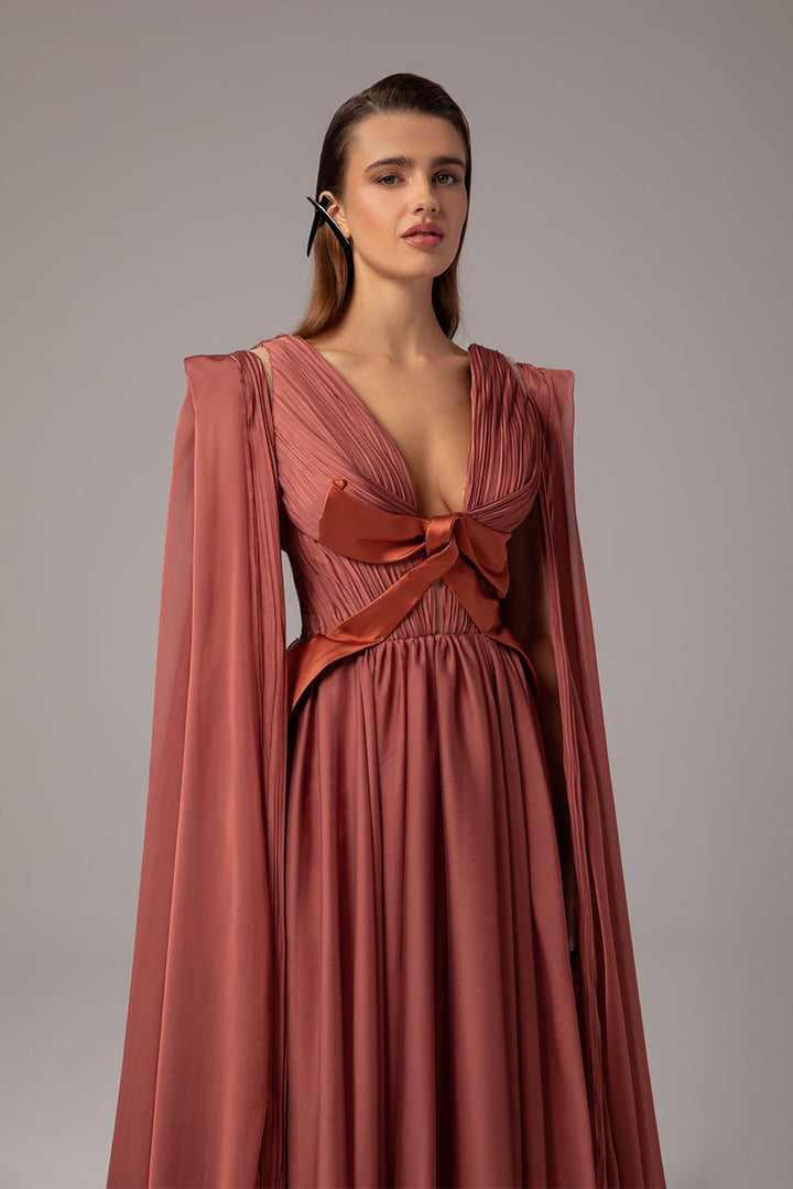 Plunging-V Cape Dress