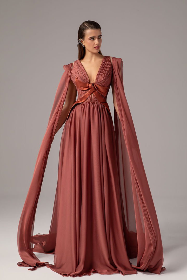 Plunging-V Cape Dress