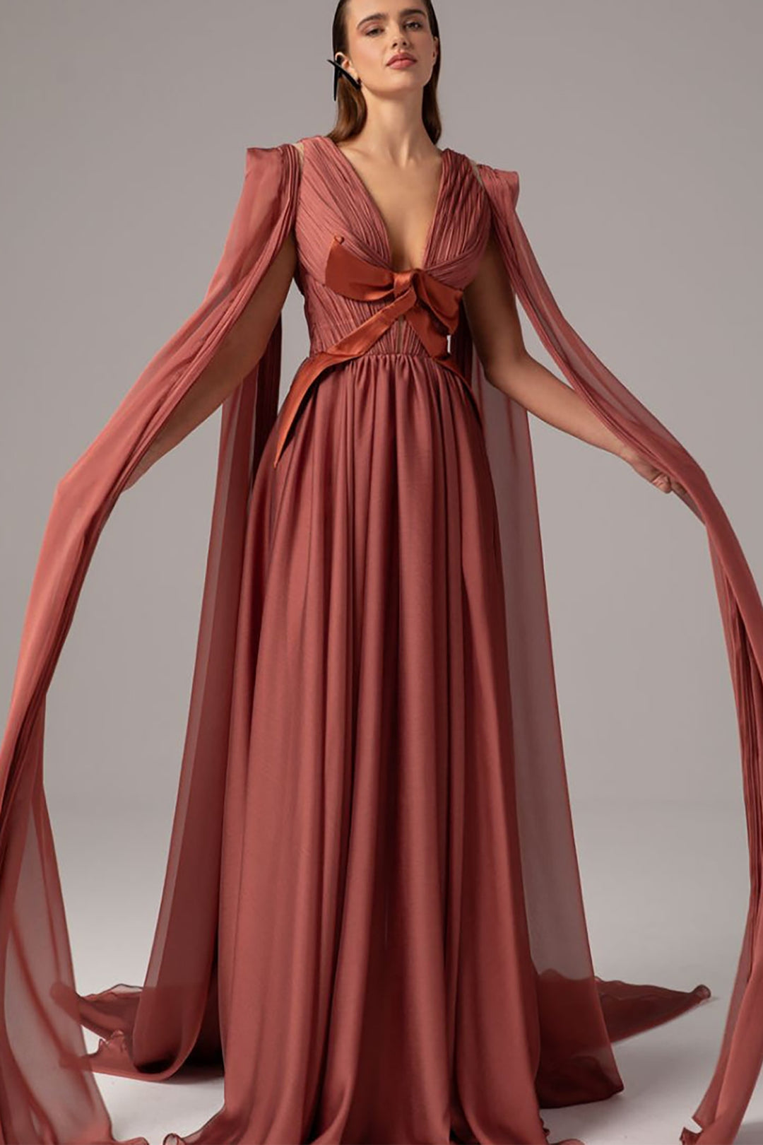 Plunging-V Cape Dress