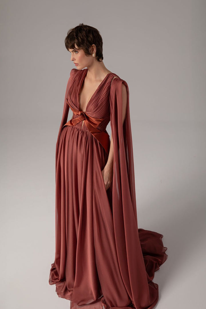 Plunging-V Cape Dress
