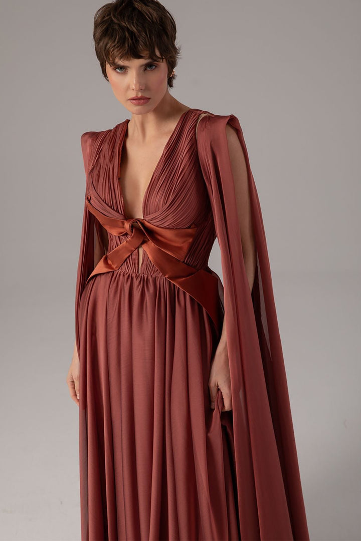 Plunging-V Cape Dress