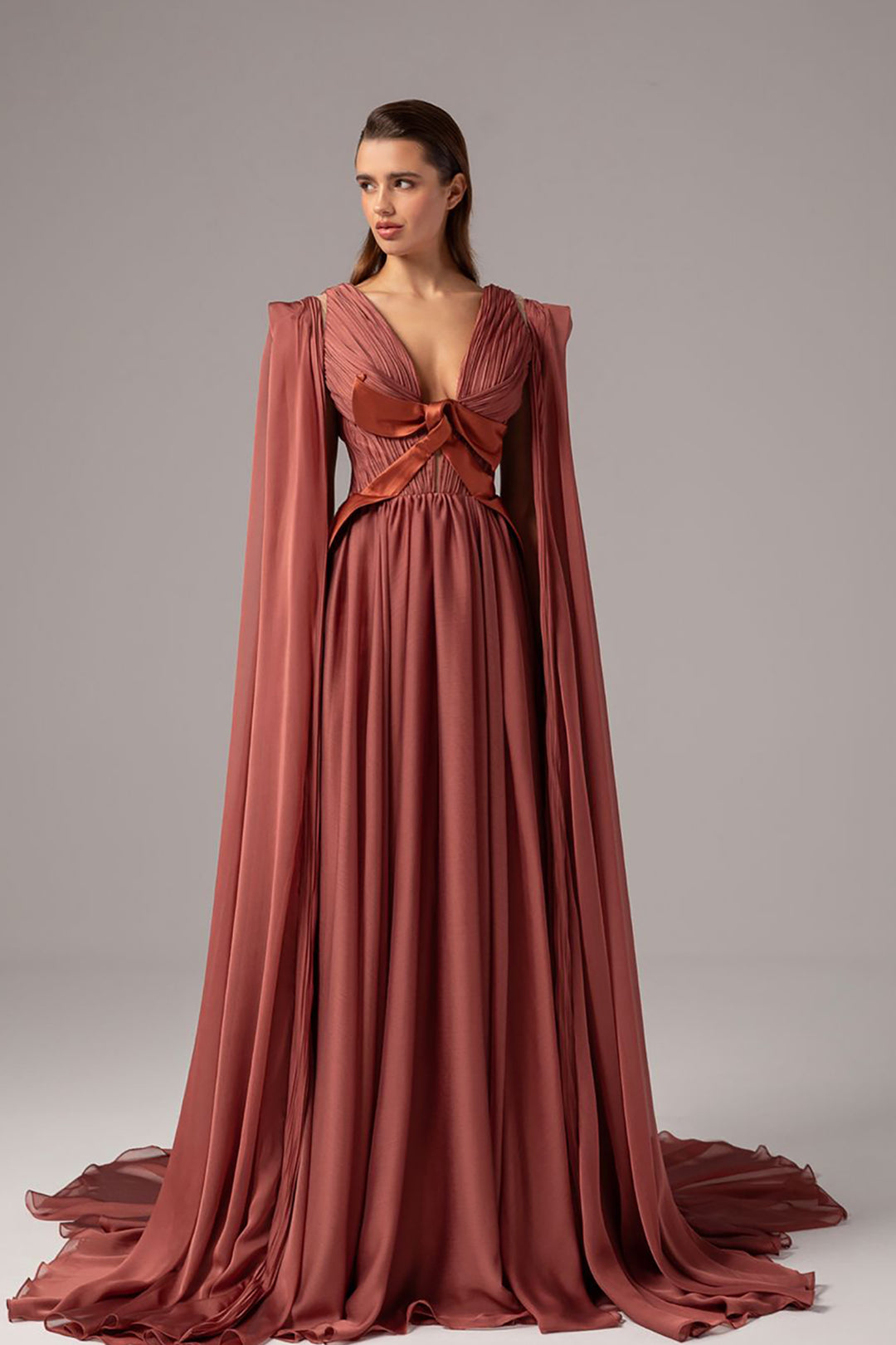 Plunging-V Cape Dress