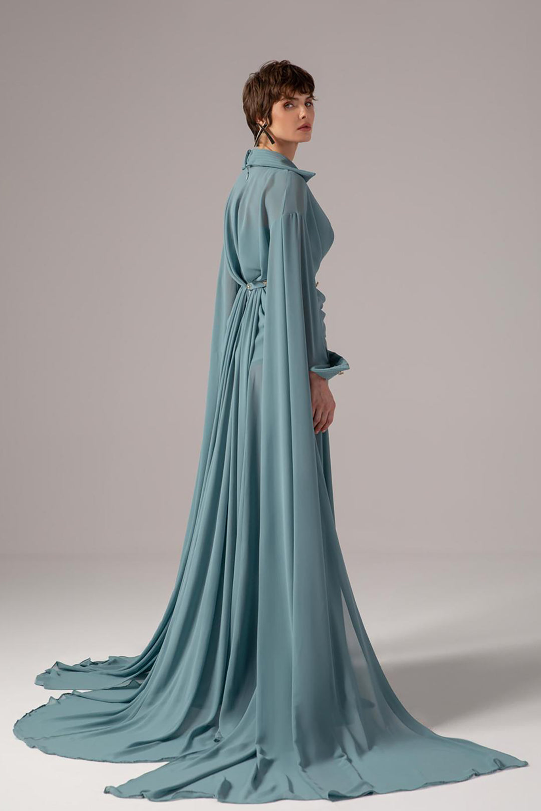 draped a line dress Lady Black Tie - Beatrice Gown - A-line Dress With Draped Cowl Back