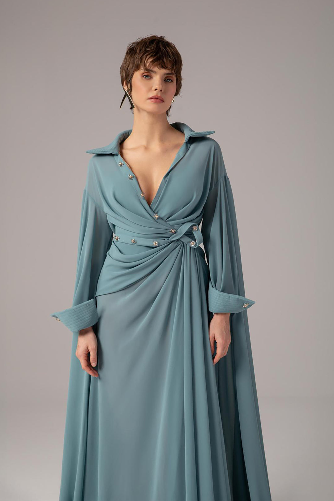 draped a line dress Lady Black Tie - Beatrice Gown - A-line Dress With Draped Cowl Back