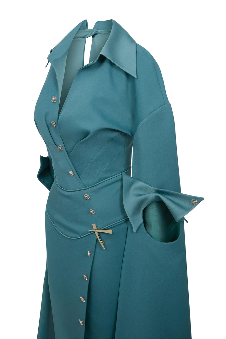 Floor-Length V-Neck Dress with Front Slit