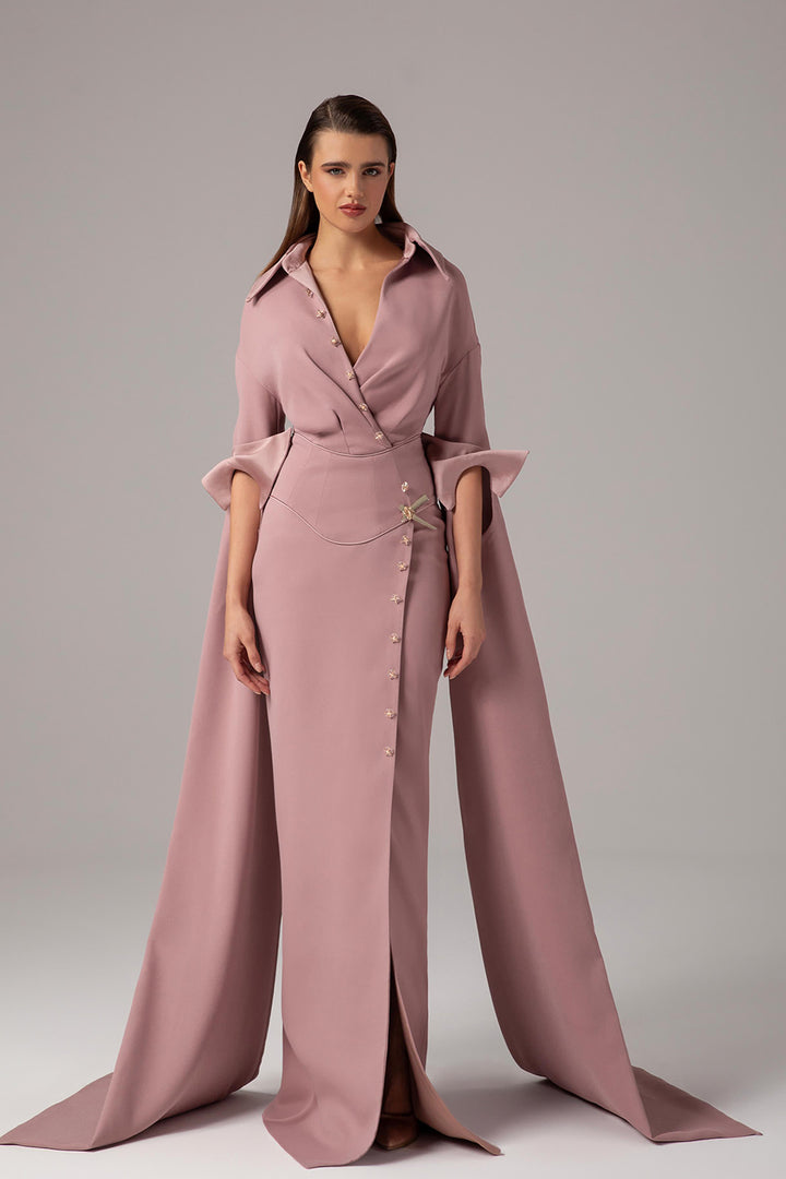 Floor-Length V-Neck Dress with Front Slit