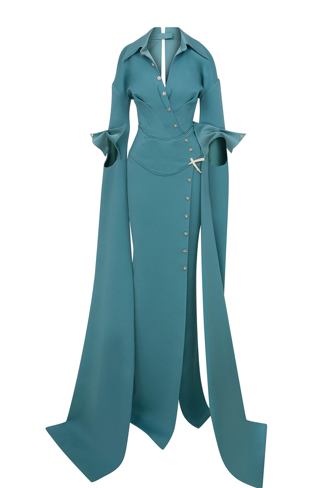 Floor-Length V-Neck Dress with Front Slit