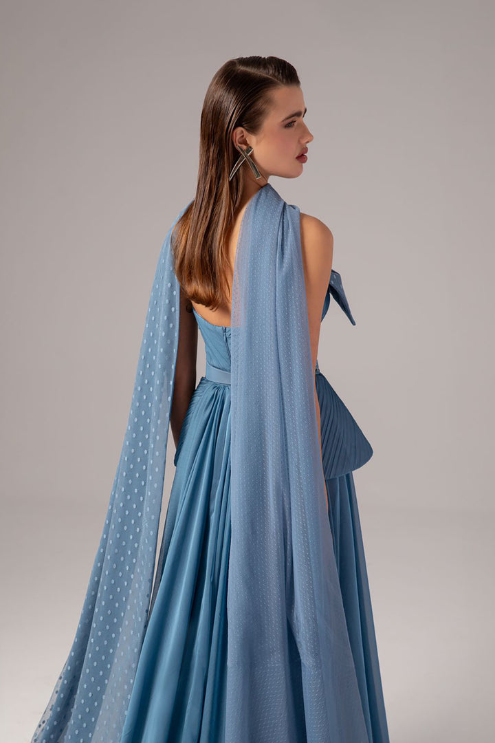 Strapless Draped Cape Column Dress