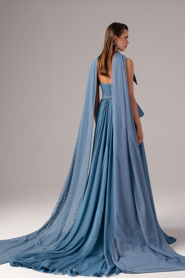 Strapless Draped Cape Column Dress