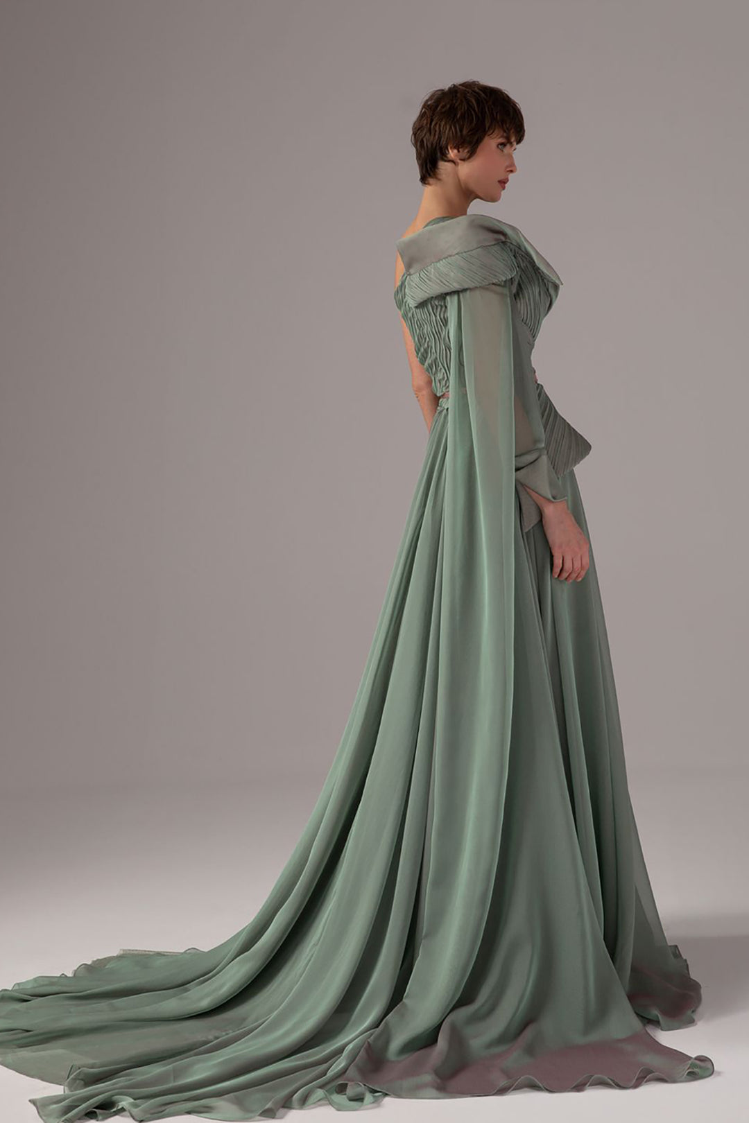 One-Shoulder Cape Draped A-line Dress