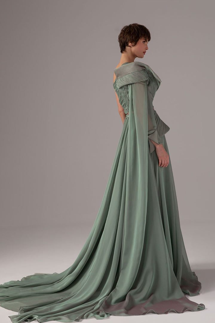 One-Shoulder Cape Draped A-line Dress