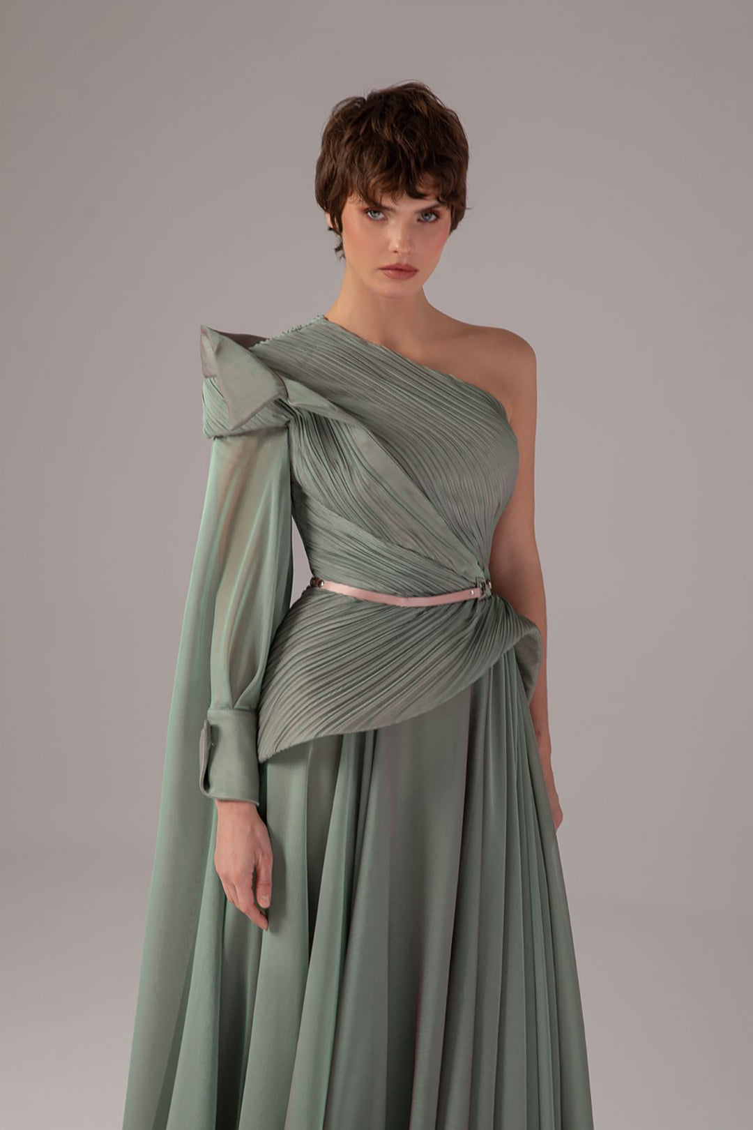 One-Shoulder Cape Draped A-line Dress