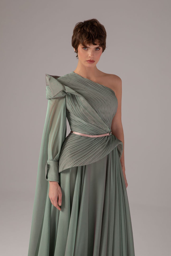 One-Shoulder Cape Draped A-line Dress