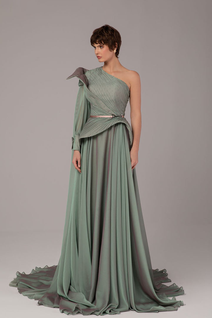One-Shoulder Cape Draped A-line Dress