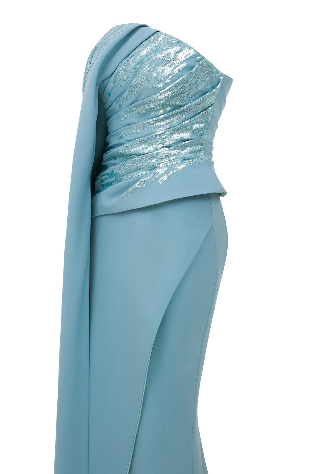 One-Shoulder Draped Dress with Cape Train