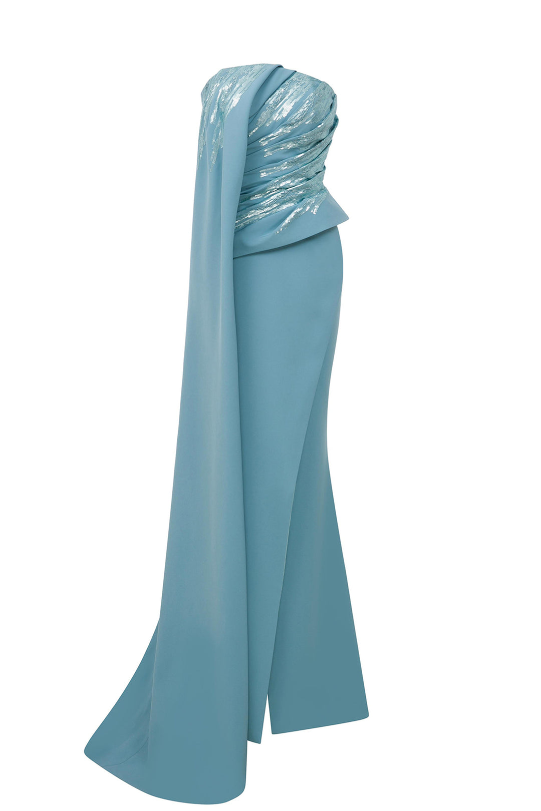 One-Shoulder Draped Dress with Cape Train