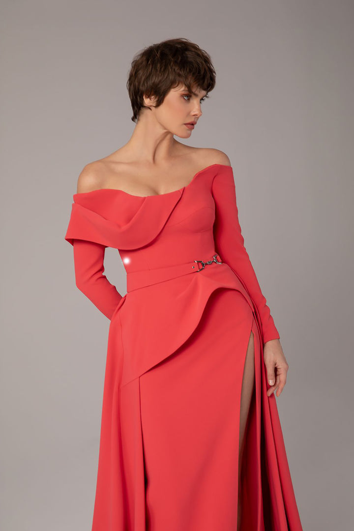 Off-The-Shoulder Cape Overlay Column Dress