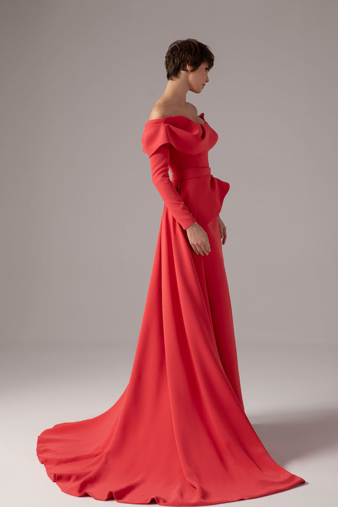 Off-The-Shoulder Cape Overlay Column Dress