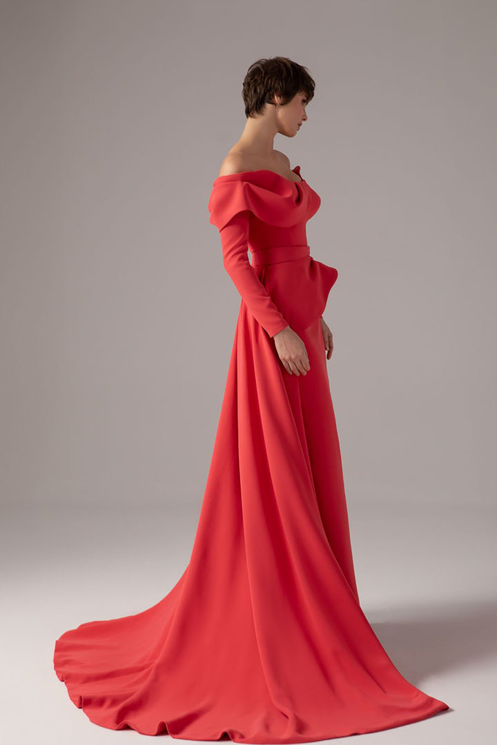 Off-The-Shoulder Cape Overlay Column Dress