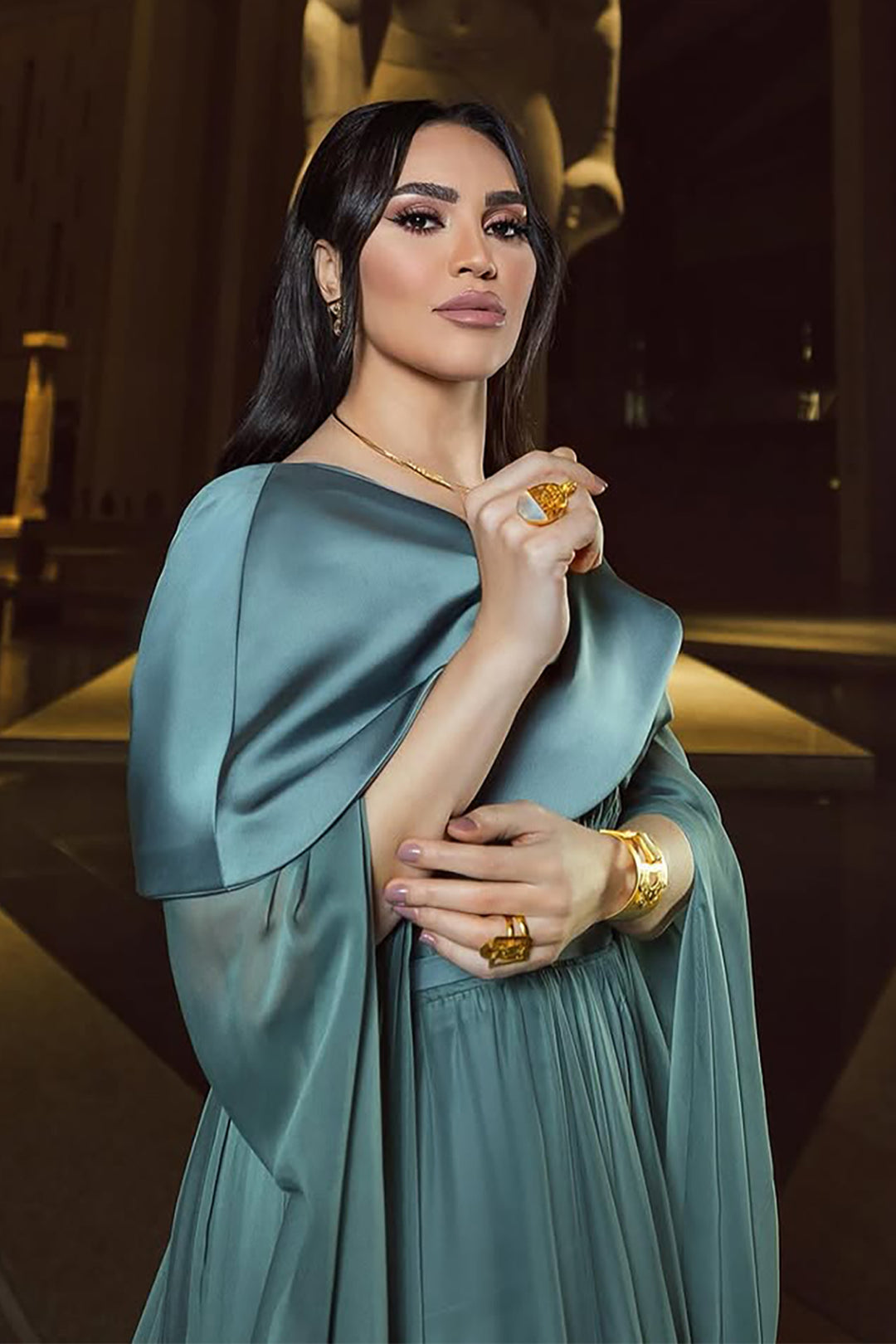 Off-The-Shoulder Satin Column Dress