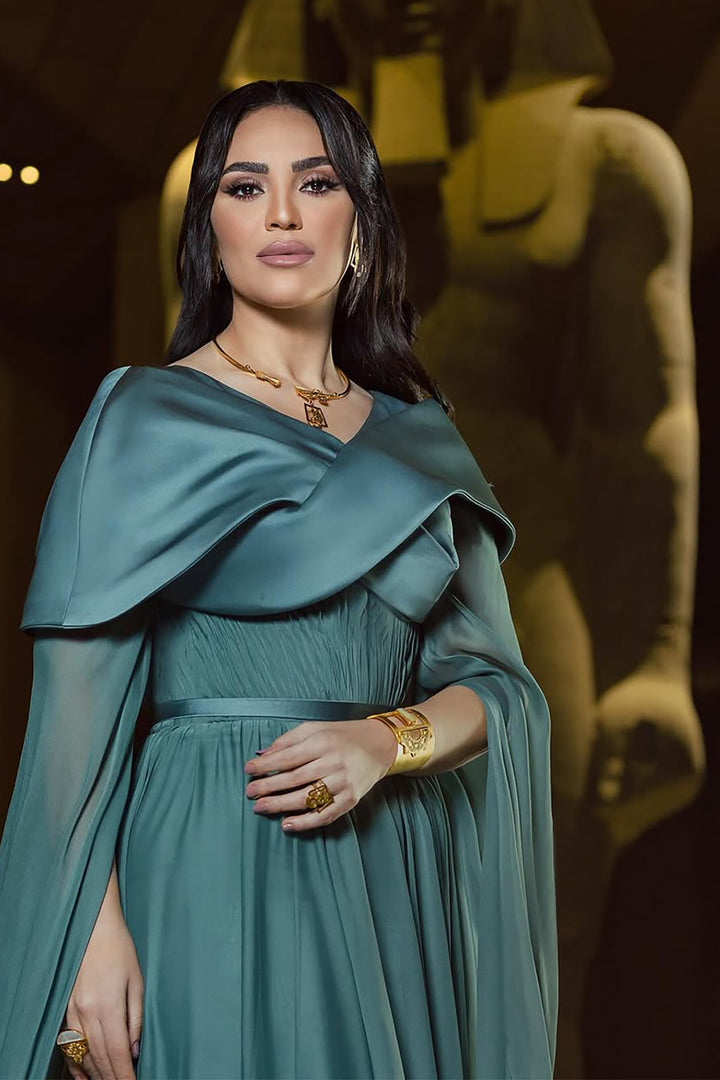 Off-The-Shoulder Satin Column Dress