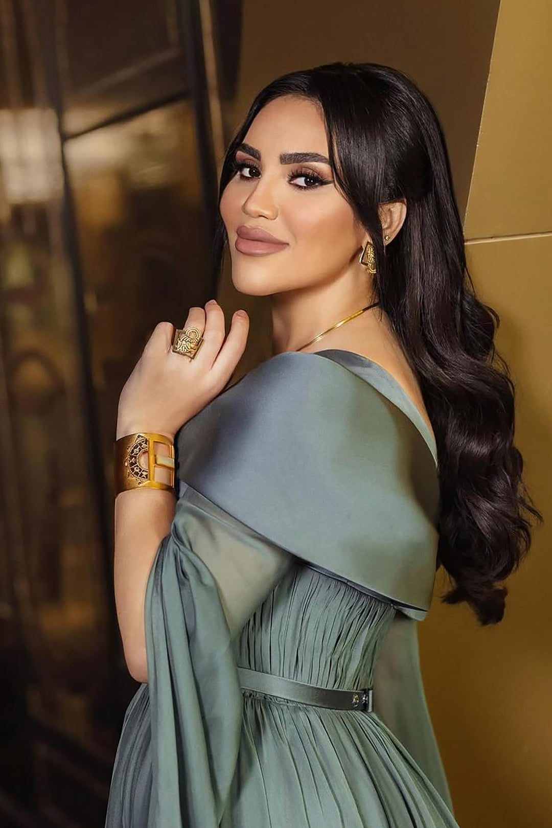 Off-The-Shoulder Satin Column Dress