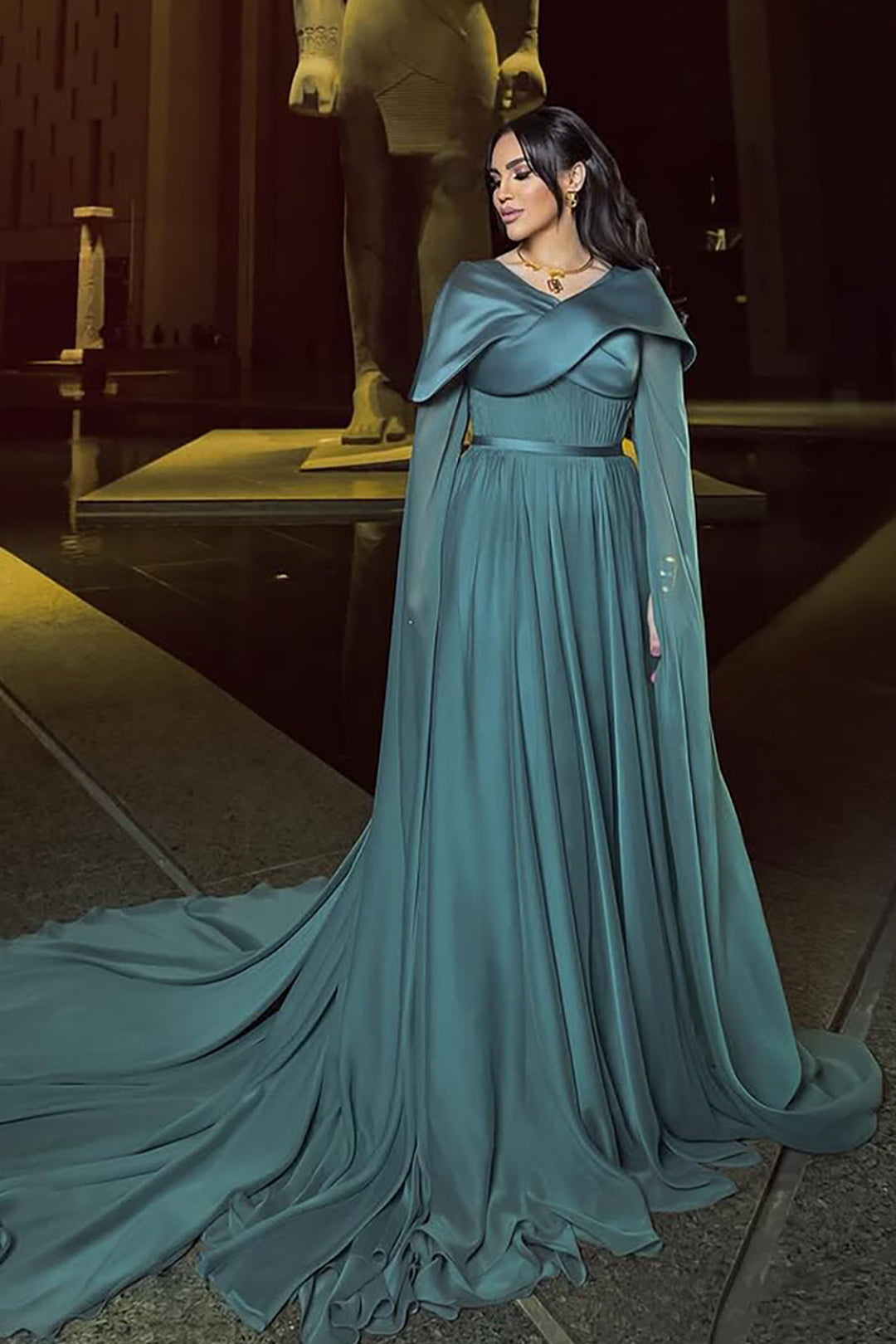 Off-The-Shoulder Satin Column Dress