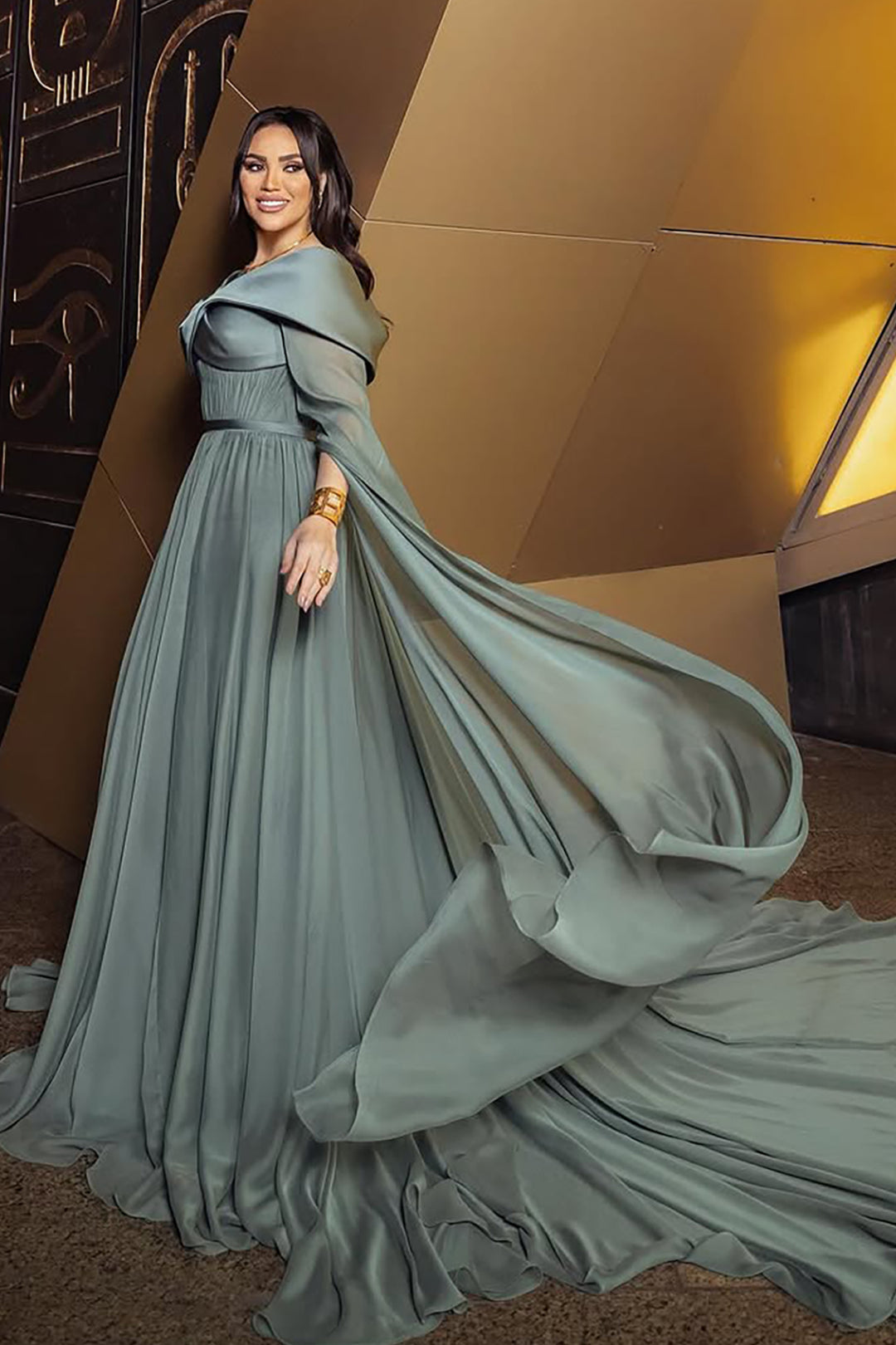 Off-The-Shoulder Satin Column Dress