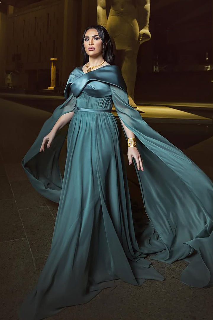 Off-The-Shoulder Satin Column Dress